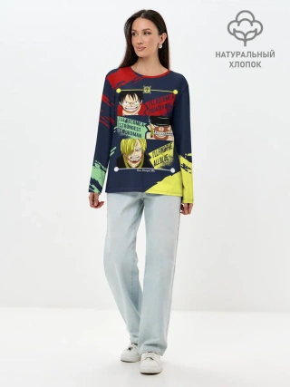 Лонгслив женский. Хлопок / Луффи, Зоро и Санджи One Piece