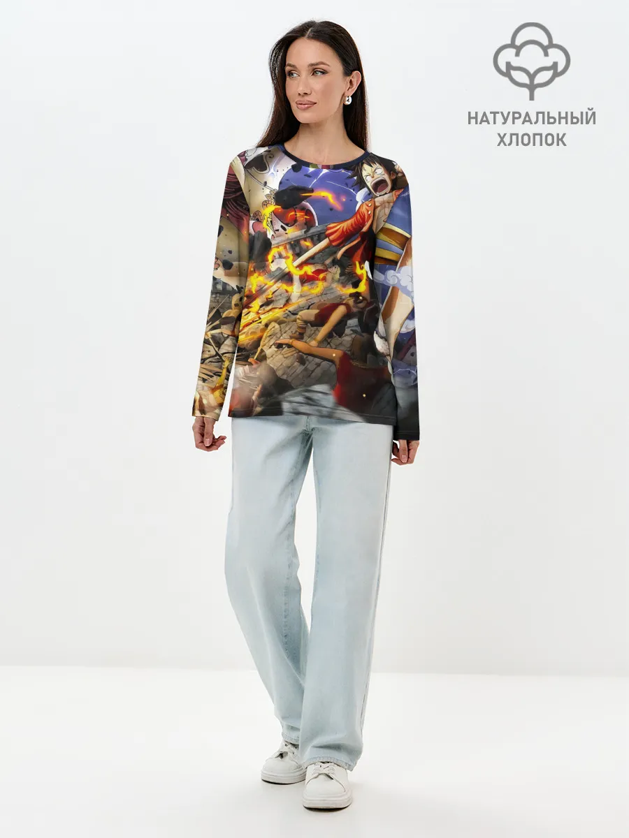 Лонгслив женский. Хлопок / Экшен One Piece. Большой куш