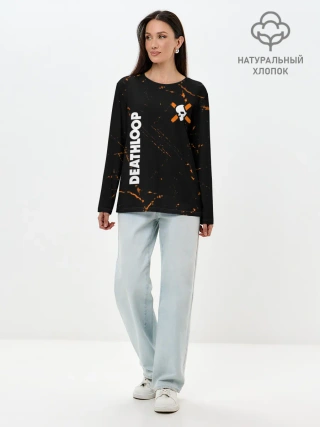 Лонгслив женский. Хлопок / Deathloop - Skull - Grunge