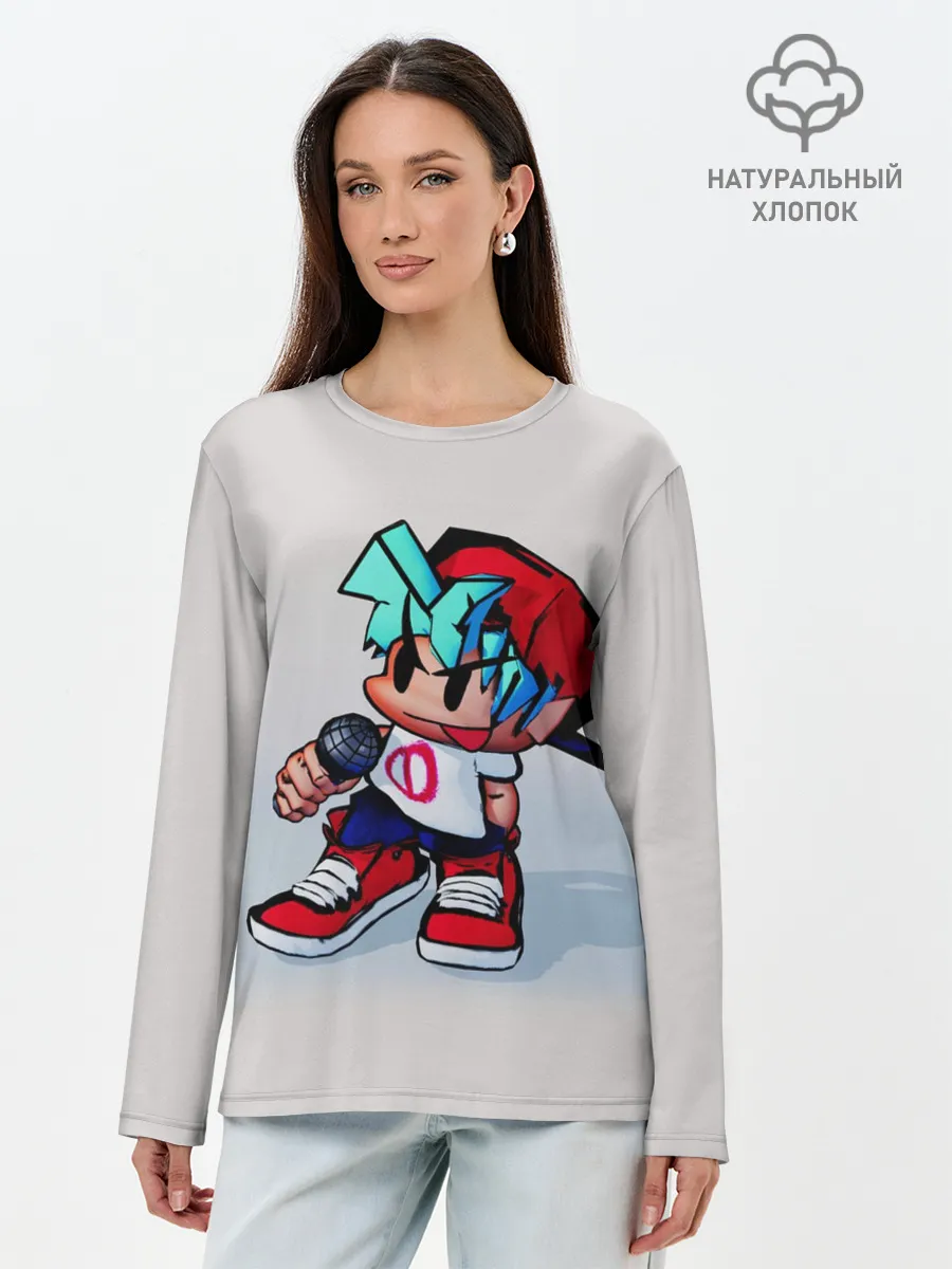 Лонгслив женский. Хлопок / Бойфренд с микрофоном