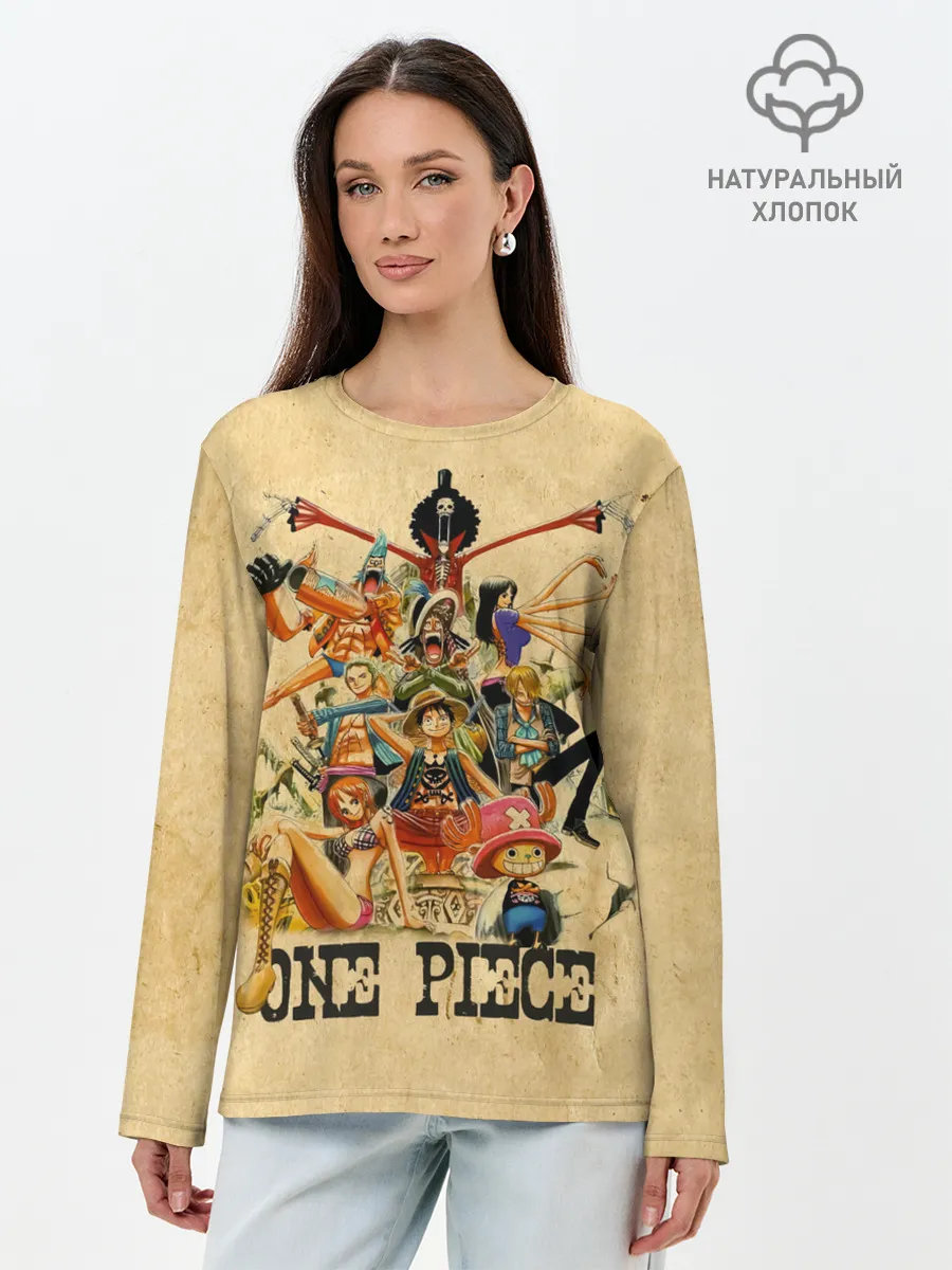 Лонгслив женский. Хлопок / One Piece пираты Соломенной Шляпы