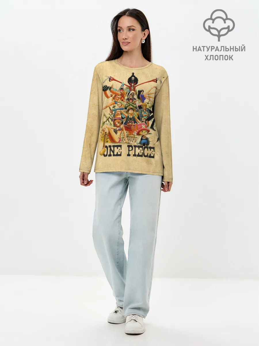 Лонгслив женский. Хлопок / One Piece пираты Соломенной Шляпы
