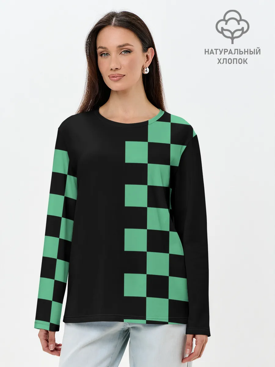 Лонгслив женский. Хлопок / КОСТЮМ TANJIRO KAMADO | ТАНДЖИРО