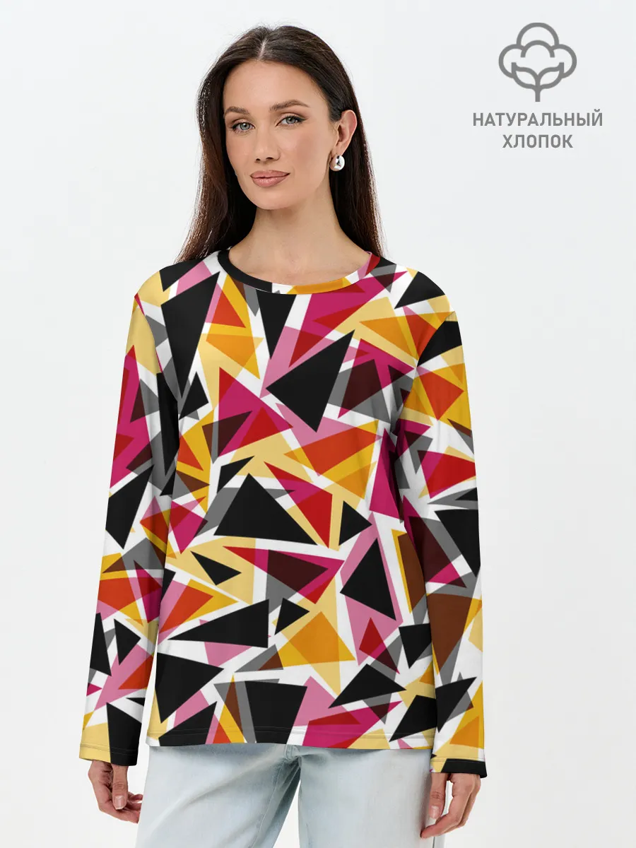 Лонгслив женский. Хлопок / Разноцветные треугольники