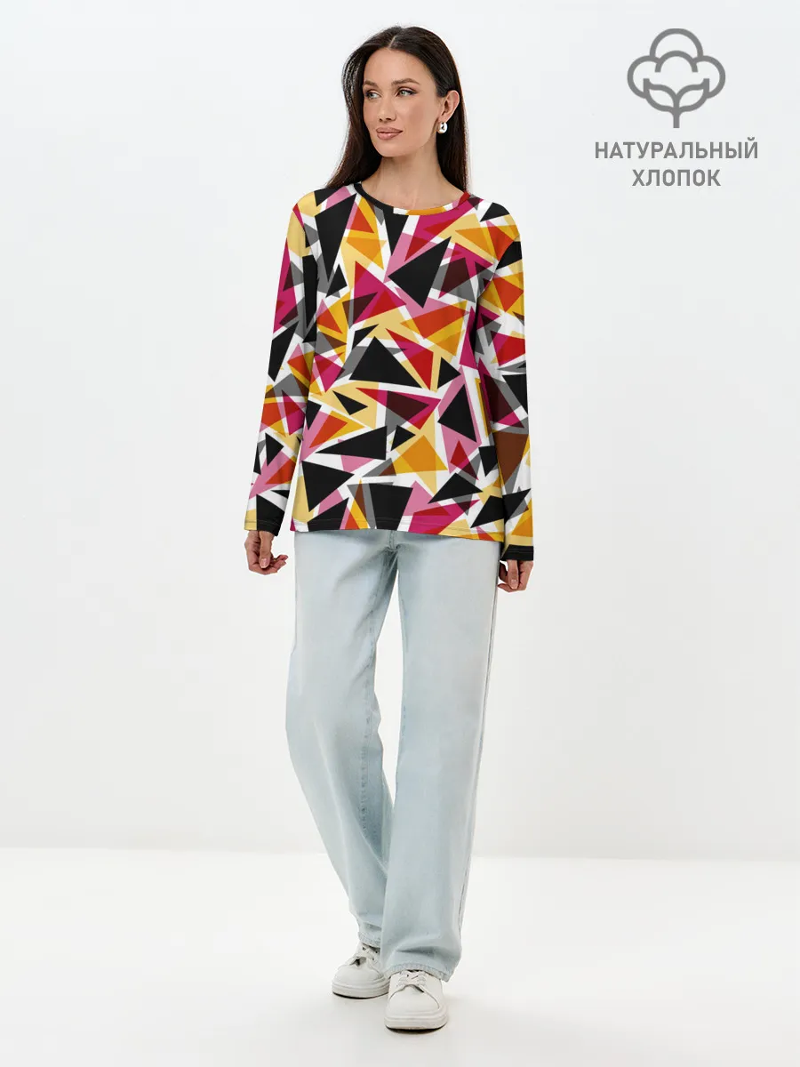 Лонгслив женский. Хлопок / Разноцветные треугольники