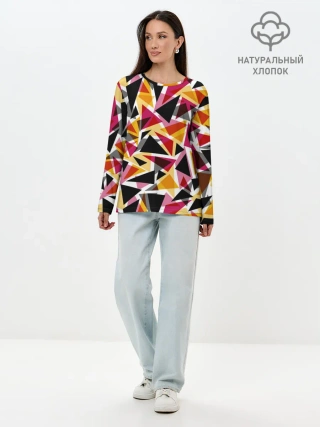 Лонгслив женский. Хлопок / Разноцветные треугольники