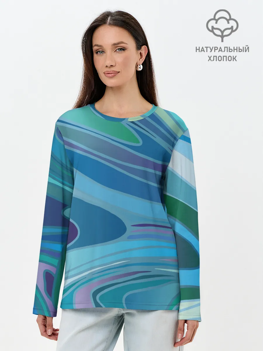 Лонгслив женский. Хлопок / Морская волна