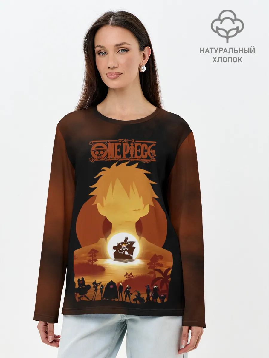 Лонгслив женский. Хлопок / One Piece пираты Соломенной Шляпы