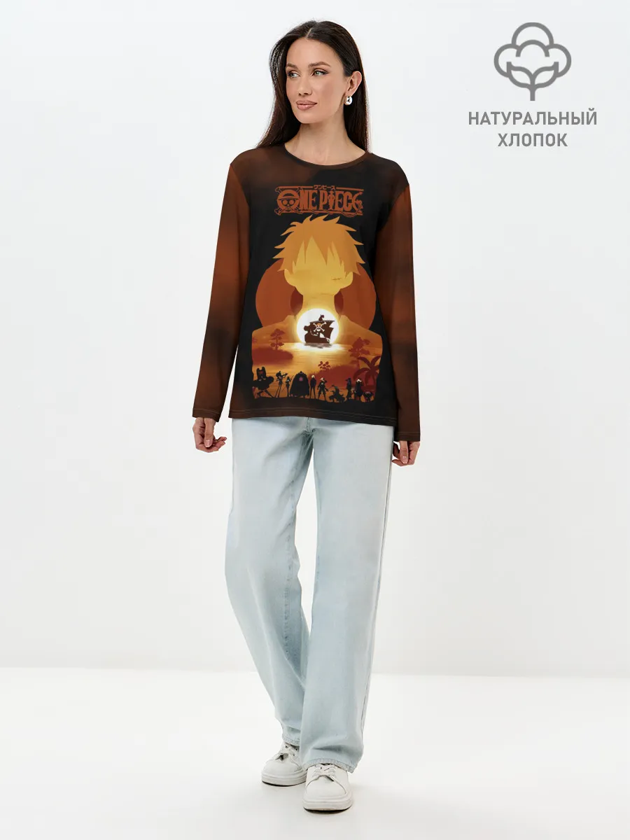 Лонгслив женский. Хлопок / One Piece пираты Соломенной Шляпы