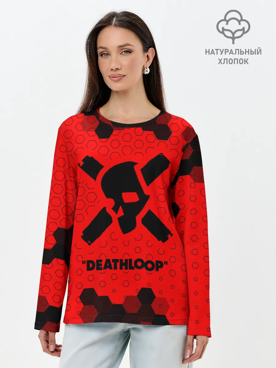 Лонгслив женский. Хлопок / Deathloop - Череп - Соты