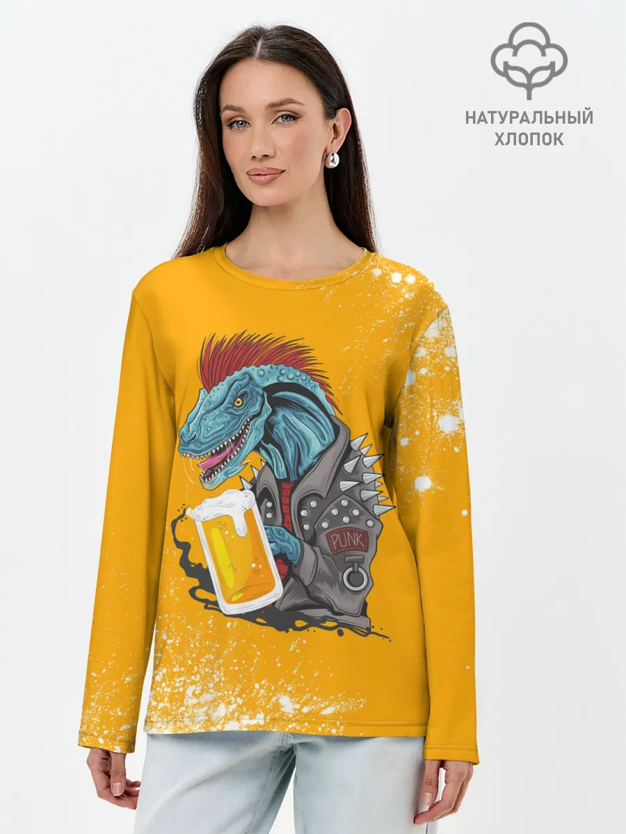 Лонгслив женский. Хлопок / Пивозавр - Взрыв