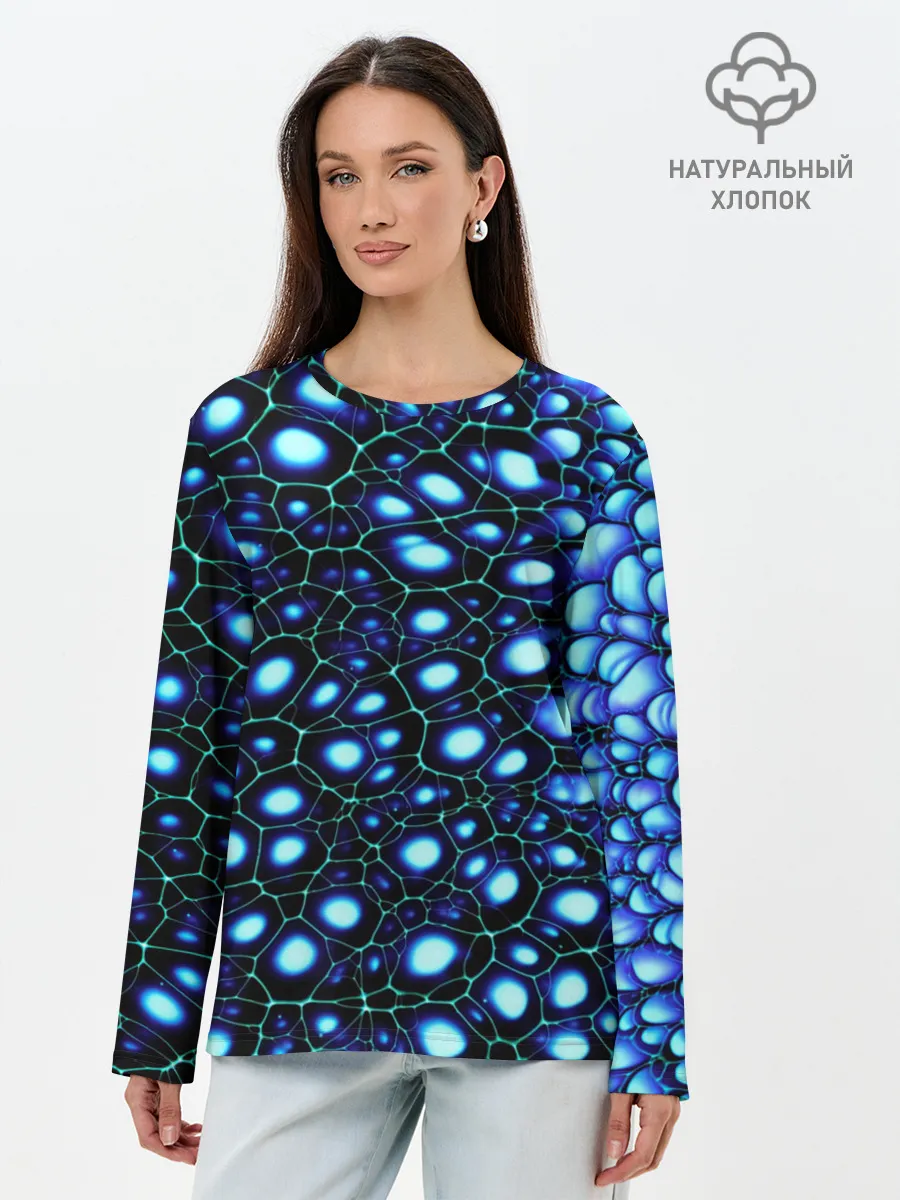 Лонгслив женский. Хлопок / Абстракция-макрокраска