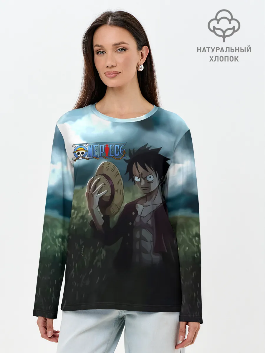 Лонгслив женский. Хлопок / Луффи в поле. One Piece