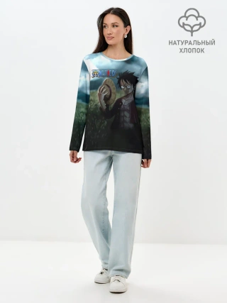 Лонгслив женский. Хлопок / Луффи в поле. One Piece