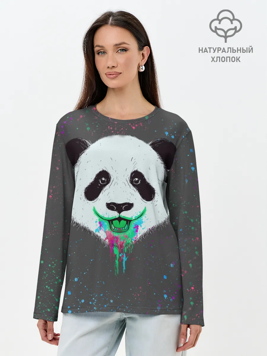 Лонгслив женский. Хлопок / Панда Краски Брызги