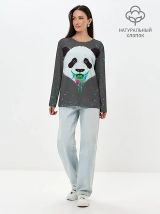 Лонгслив женский. Хлопок / Панда Краски Брызги