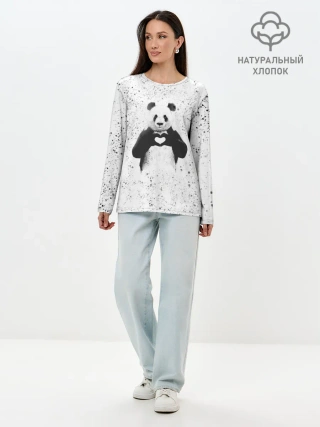 Лонгслив женский. Хлопок / Панда Любовь Сердце Брызги