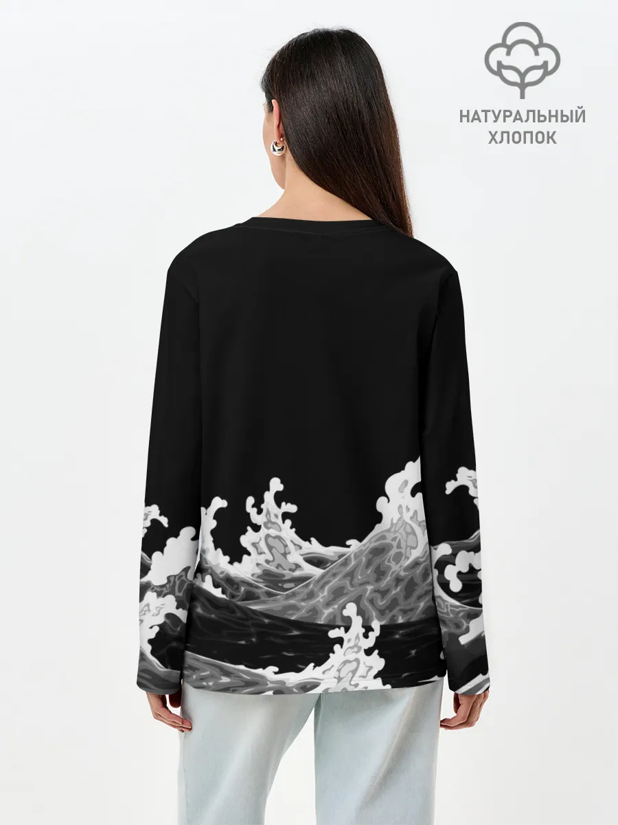 Лонгслив женский. Хлопок / Карп Кои Волна Япония Рыба