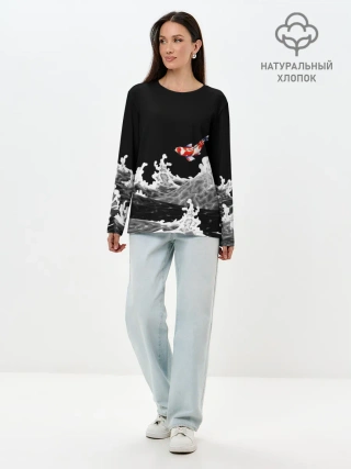 Лонгслив женский. Хлопок / Карп Кои Волна Япония Рыба
