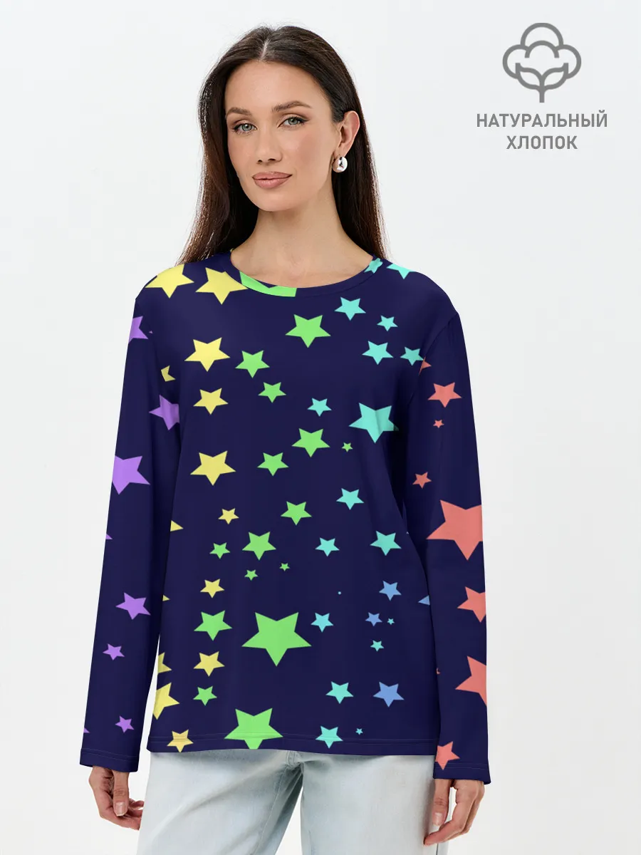 Лонгслив женский. Хлопок / Звезды