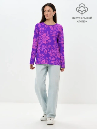 Лонгслив женский. Хлопок / ФИОЛЕТОВАЯ ХОХЛОМА