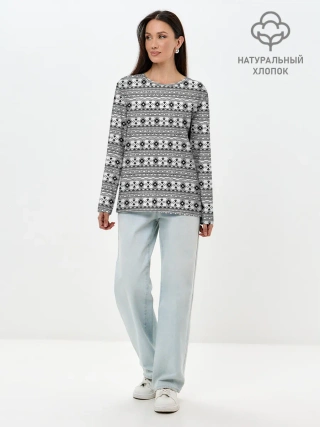 Лонгслив женский. Хлопок / Геометрический узор