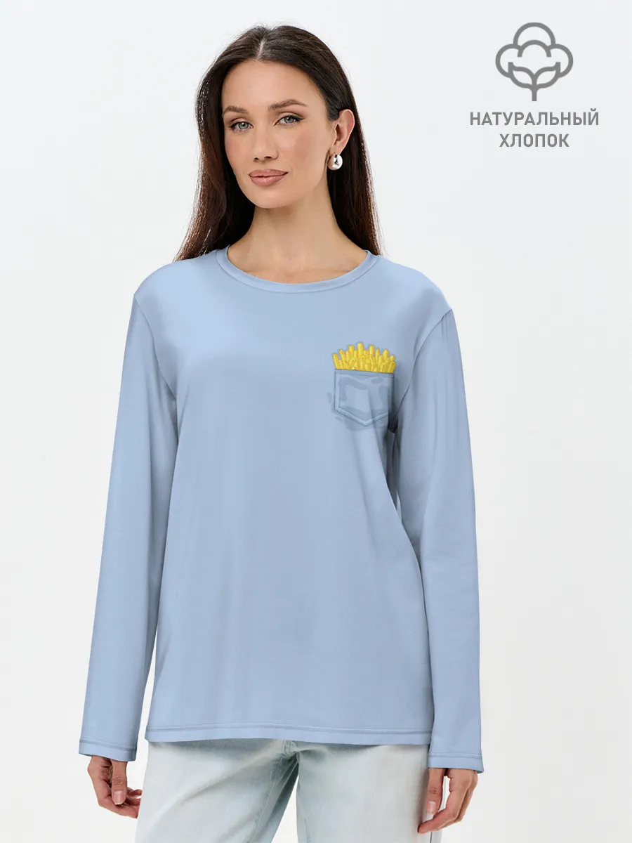Лонгслив женский. Хлопок / Фри в кармане