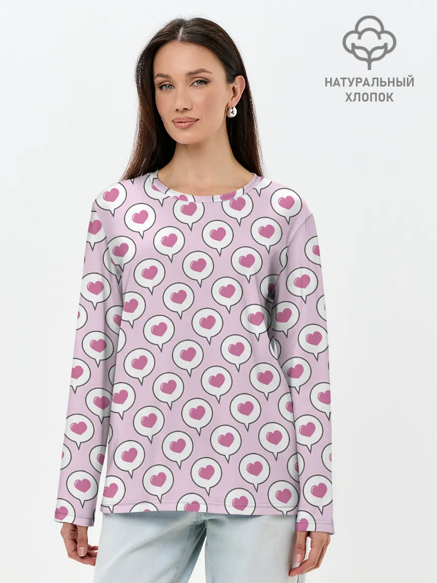 Лонгслив женский. Хлопок / Сердечки в облачках