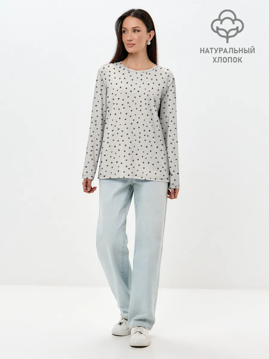 Лонгслив женский. Хлопок / Звёздочки