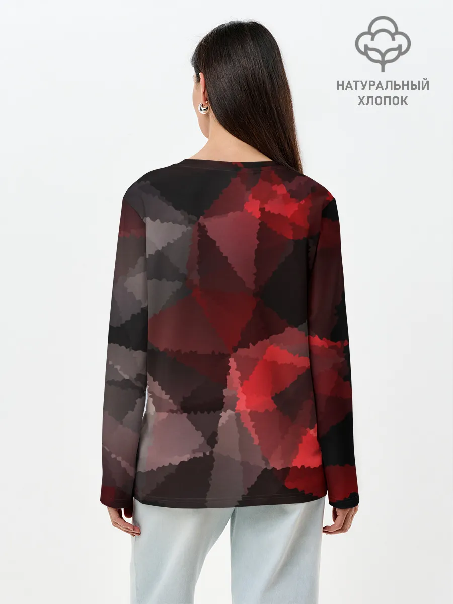 Лонгслив женский. Хлопок / Серо-красная абстракция