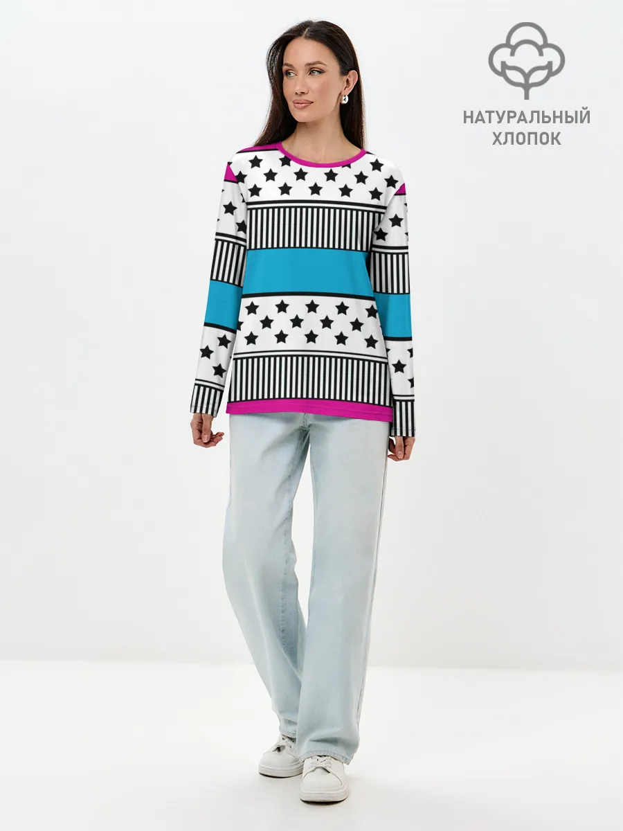 Лонгслив женский. Хлопок / Молодежный современный узор