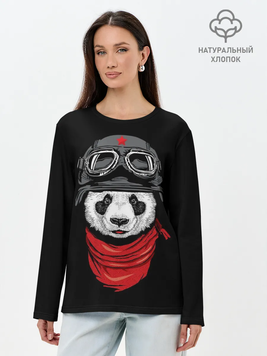 Лонгслив женский. Хлопок / Панда Танкист