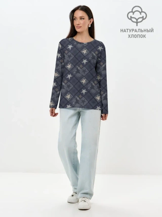 Лонгслив женский. Хлопок / Модное лоскутное шитье