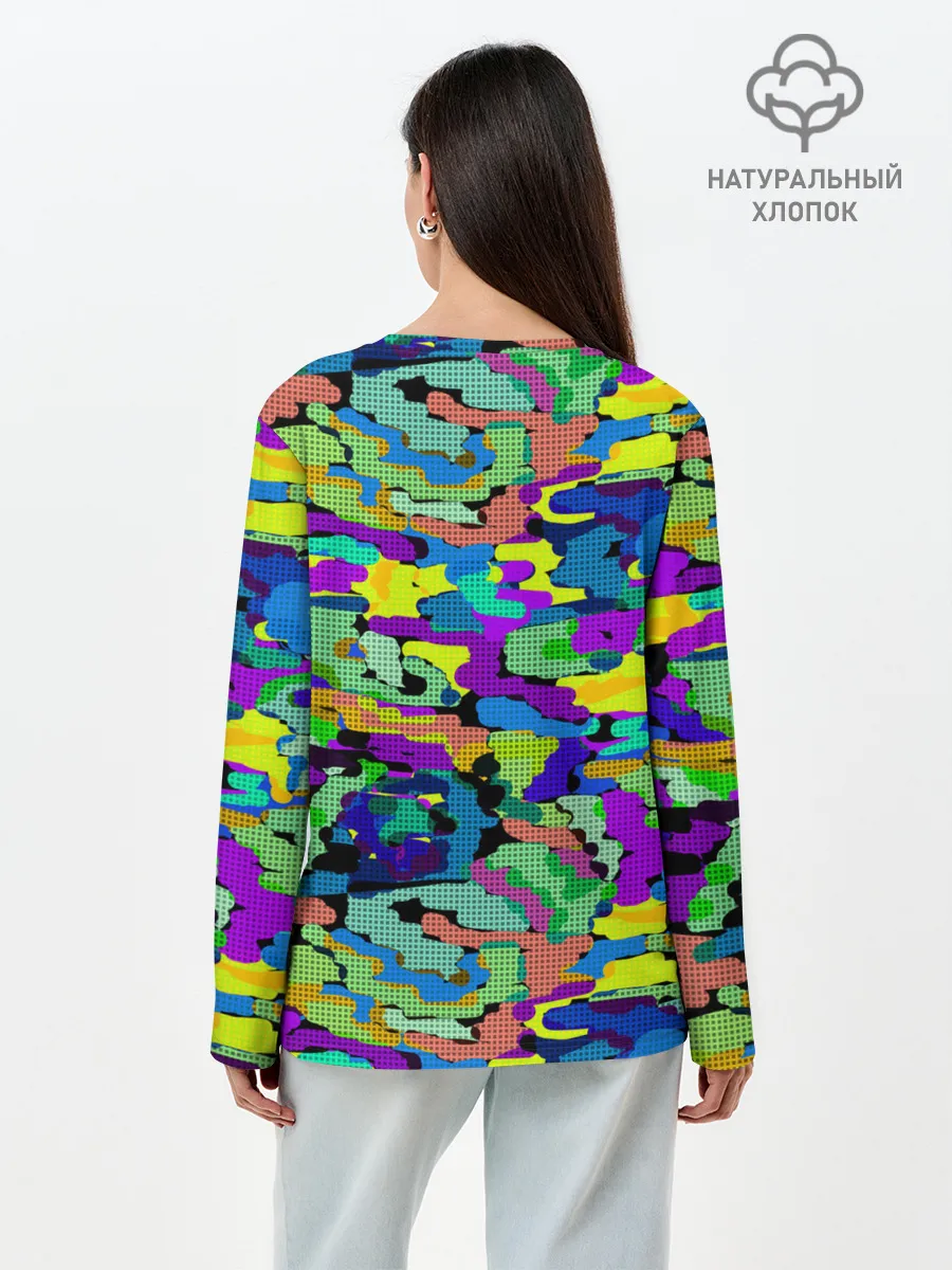 Лонгслив женский. Хлопок / Камуфляж в ярких тонах