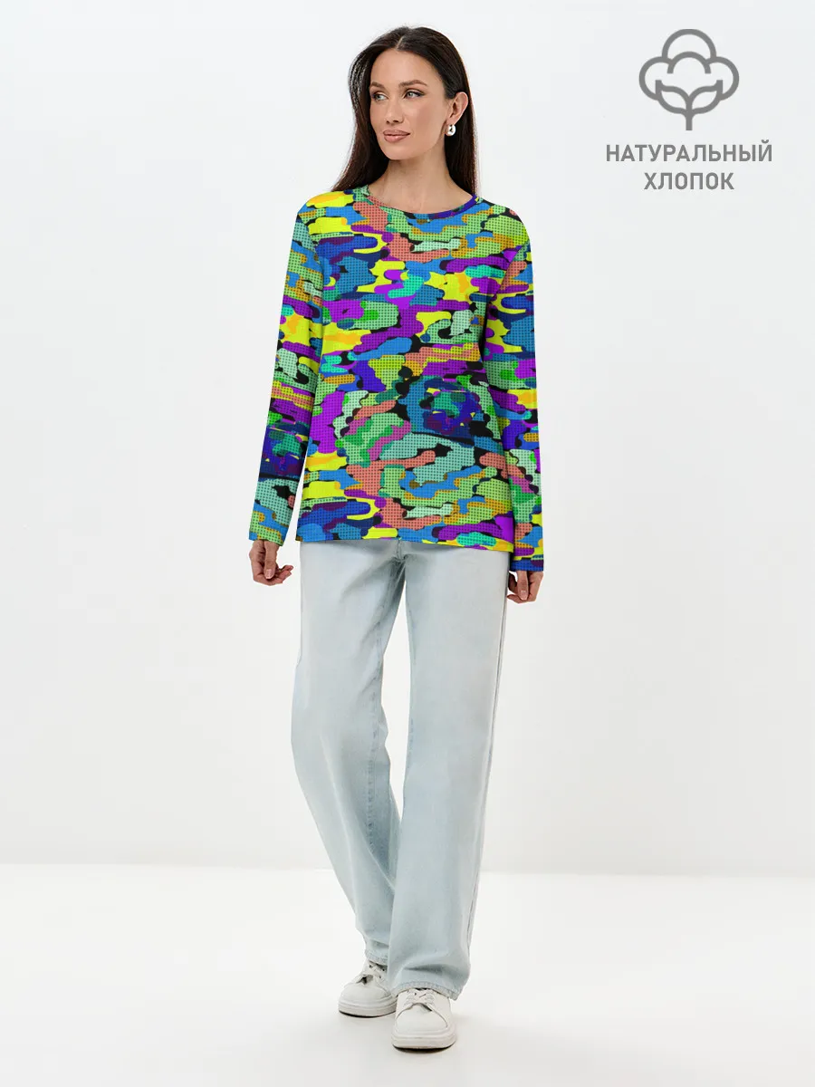 Лонгслив женский. Хлопок / Камуфляж в ярких тонах