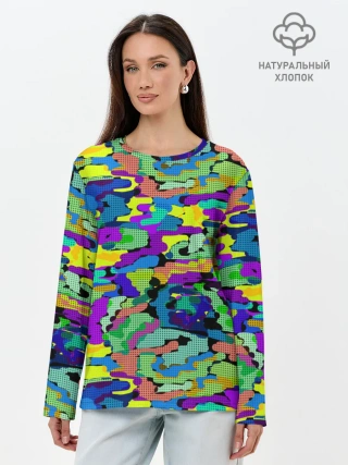 Лонгслив женский. Хлопок / Камуфляж в ярких тонах