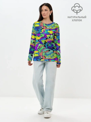 Лонгслив женский. Хлопок / Камуфляж в ярких тонах