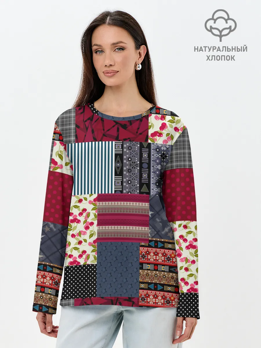 Лонгслив женский. Хлопок / Деревенский стиль. Пэчворк.