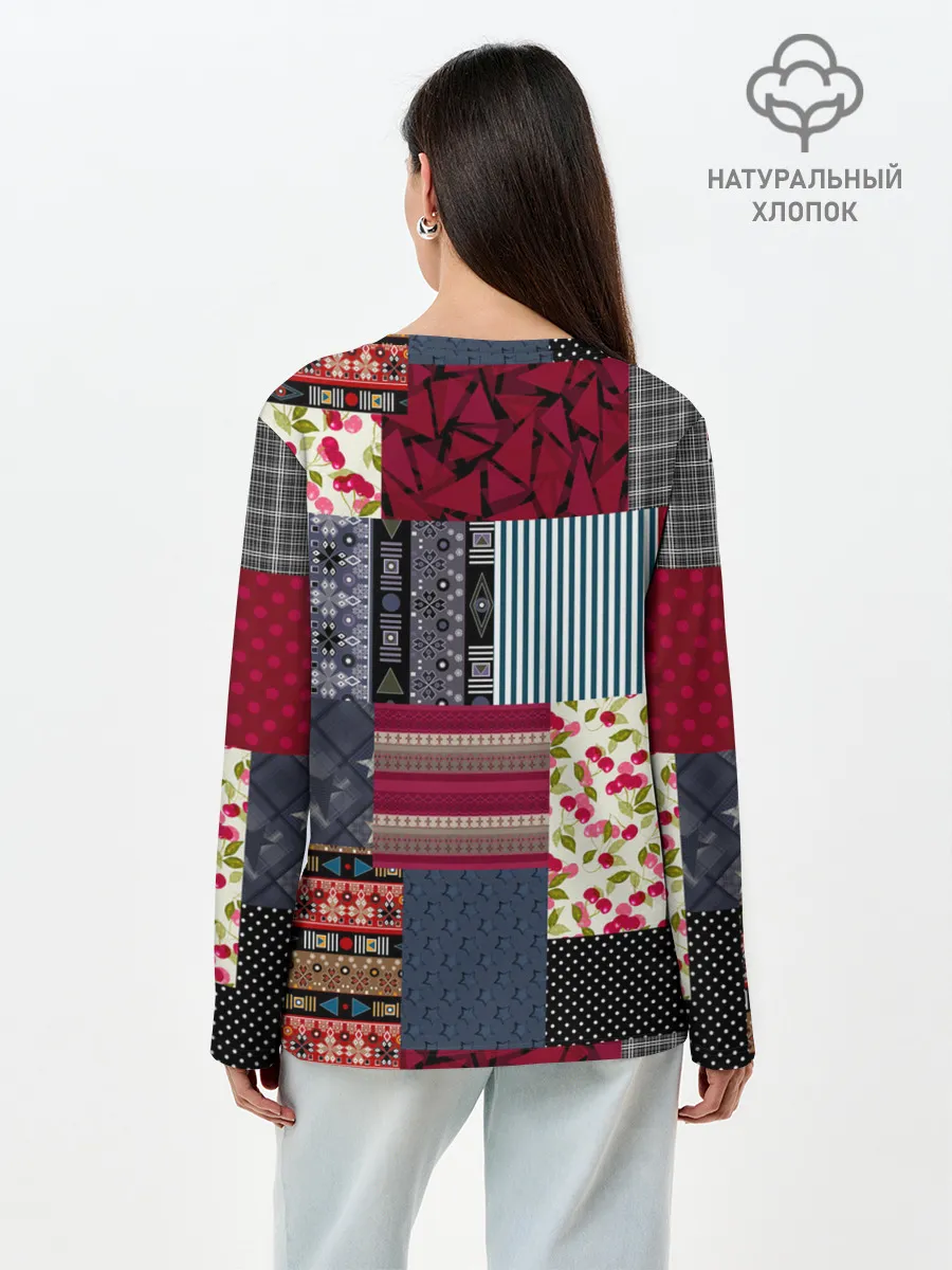 Лонгслив женский. Хлопок / Деревенский стиль. Пэчворк.