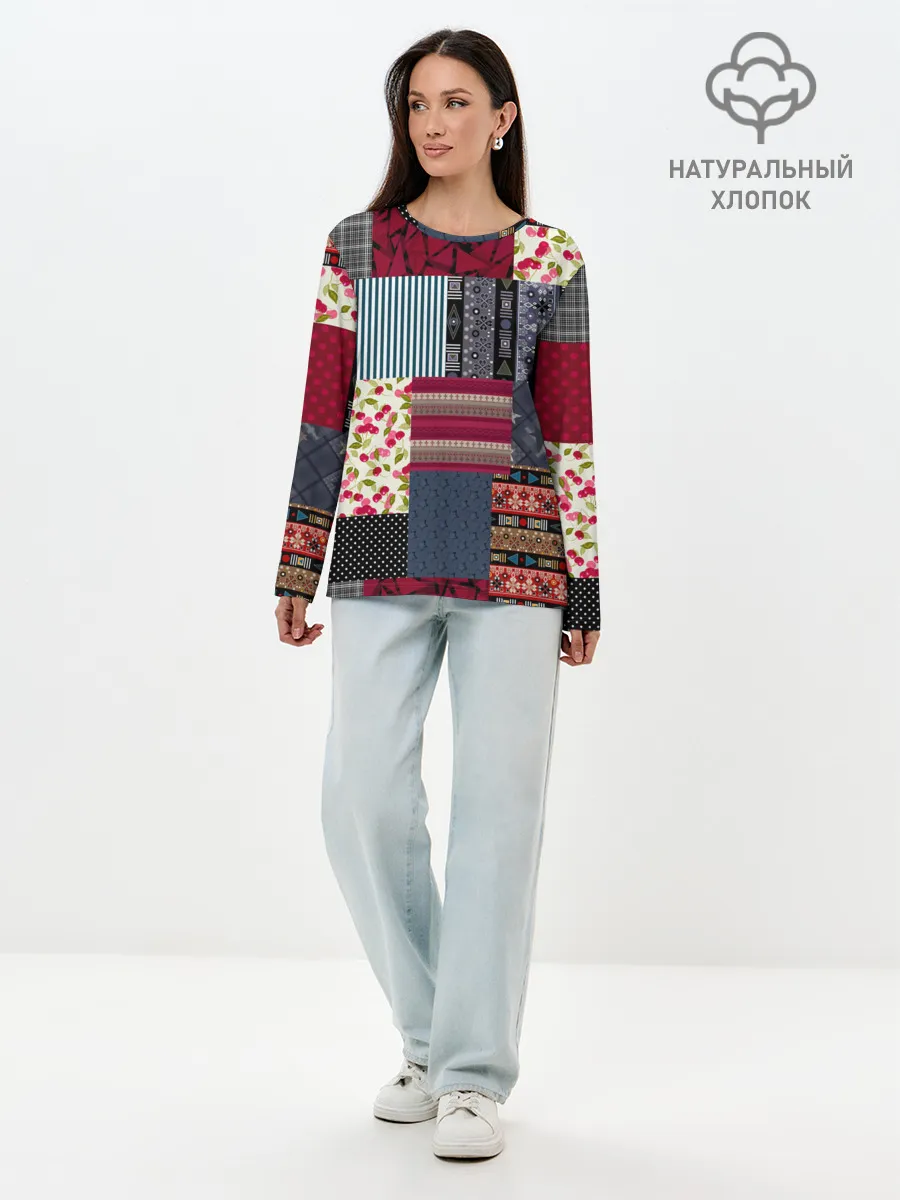 Лонгслив женский. Хлопок / Деревенский стиль. Пэчворк.