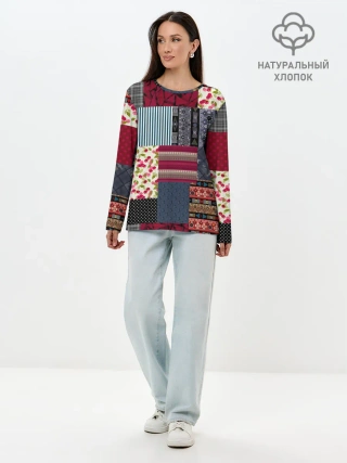Лонгслив женский. Хлопок / Деревенский стиль. Пэчворк.
