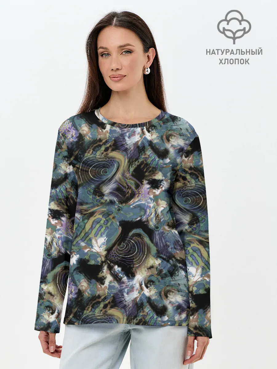 Лонгслив женский. Хлопок / Узор для рыбака