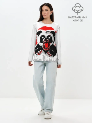 Лонгслив женский. Хлопок / Злая Кровавая Панда