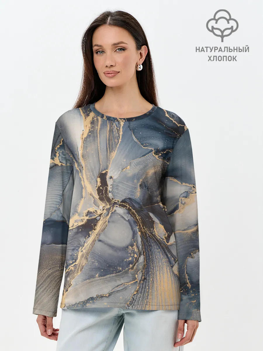 Лонгслив женский. Хлопок / Fluid art ink mix