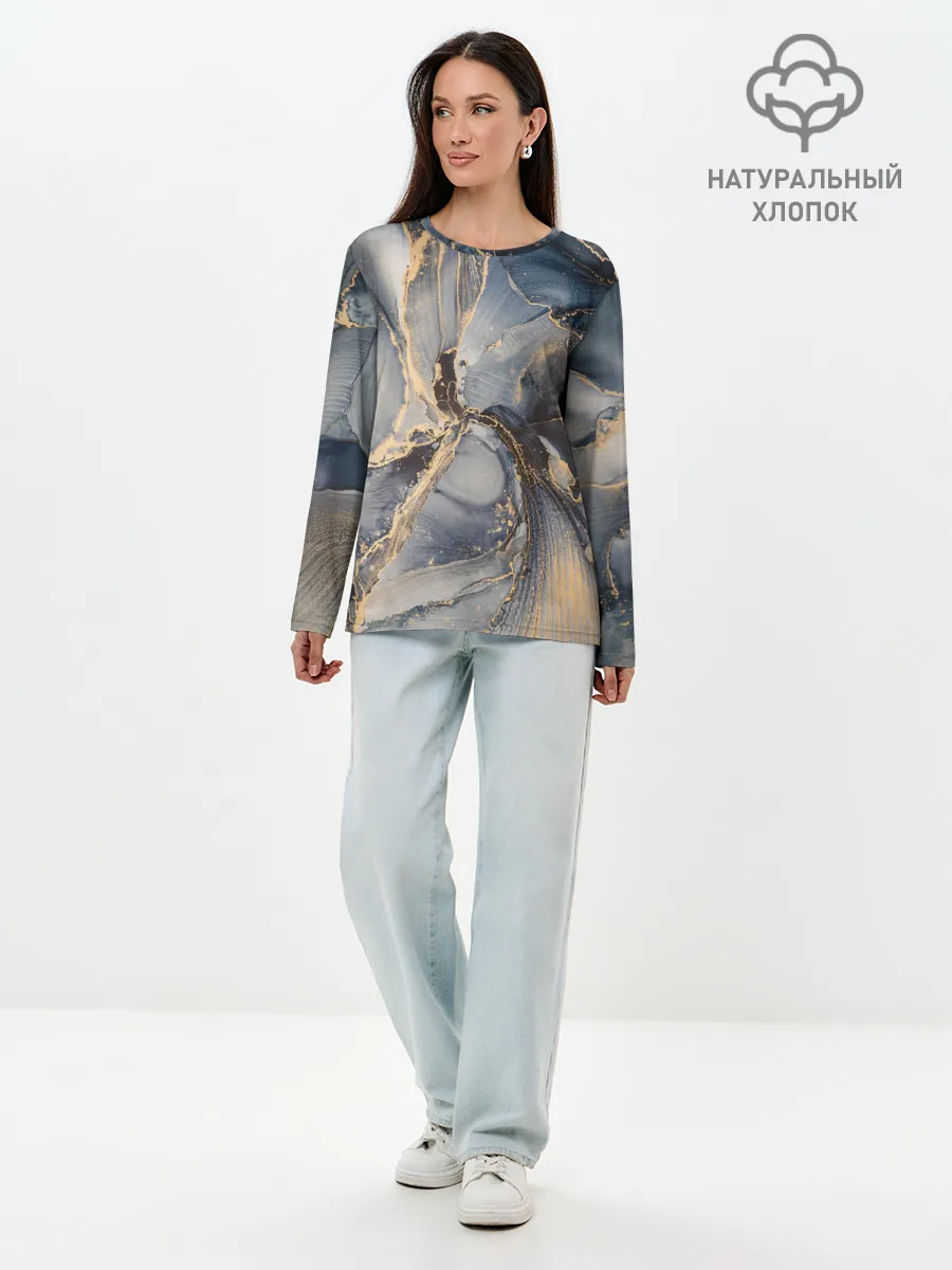 Лонгслив женский. Хлопок / Fluid art ink mix