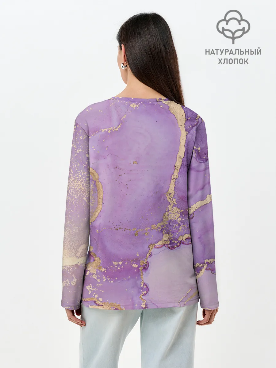 Лонгслив женский. Хлопок / Сиреневые разводы краски