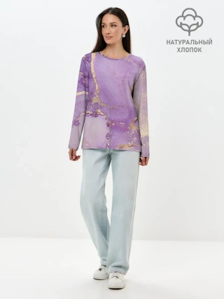 Лонгслив женский. Хлопок / Сиреневые разводы краски