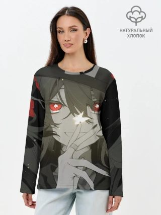 Лонгслив женский. Хлопок / Геншин импакт Ху тао