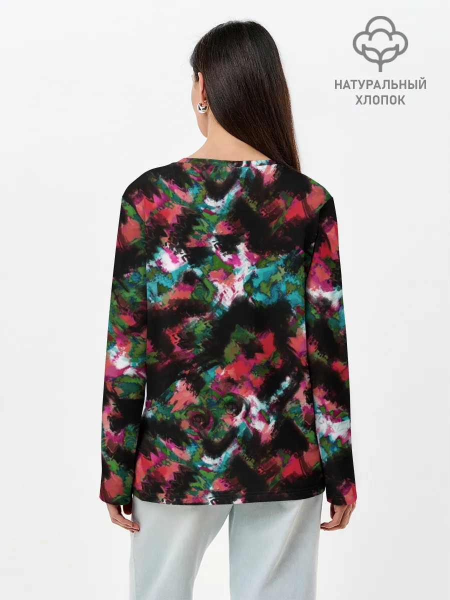 Лонгслив женский. Хлопок / Гранжевый абстрактный узор