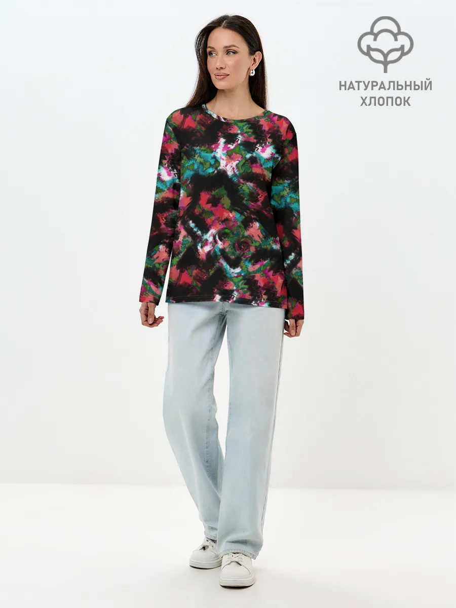 Лонгслив женский. Хлопок / Гранжевый абстрактный узор